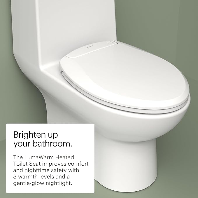 Brondell L60-EW LumaWarm Heated Nightlight Elongated Toilet Seat, White