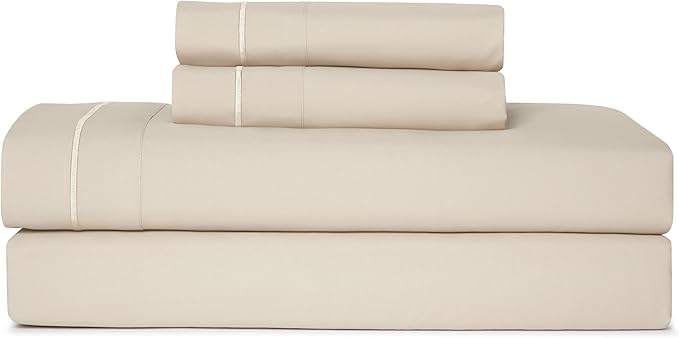 CASUAL LIVING Queen Sheets Set 4 Piece Cooling Sheets with 2 Pillowcases Soft Microfiber Hypoallergenic Washable Bed Set Deep Pocket Lightweight Bedding Elasticized for Bedroom, Queen, Beige