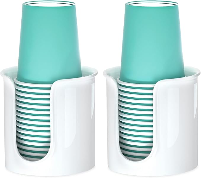 2 Pack Bathroom Cup Dispenser 3 oz Countertop - Convenient Paper Cup Holder for Mouthwash Cups - Easy to Use Cup Dispenser for Bathroom（White）