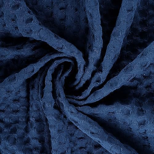 HILLFAIR 100% Cotton Blanket- 120" x 120" XXL Oversized King Bed Blankets - Family Size 10 ft x 10 ft Big - Soft Breathable Waffle Blankets for Bed - Extra Large King Cotton Blanket - Blue