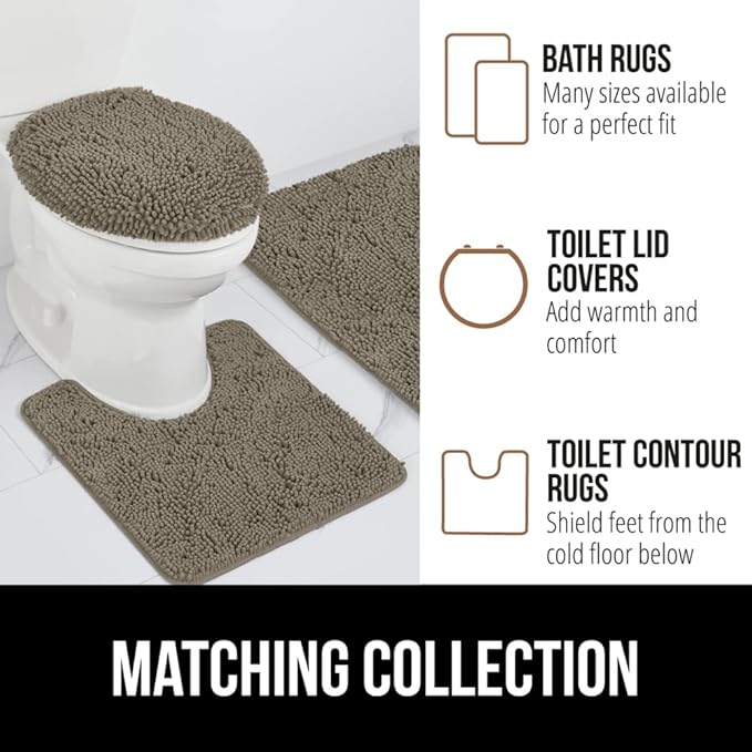 GORILLA GRIP Bathroom Rug Sets, Soft Chenille 2 Piece Area Rugs Set, Toilet Base Mat and 30x20 Carpet, Absorbent Microfiber Washable Mats Dry Quickly, Home Décor and Bath Room Accessories, Latte