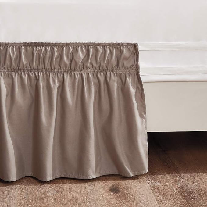 MEILA Wrap Around Bed Skirt Three Fabric Sides Elastic Dust Ruffled 24 Inch Tailored Drop,Easy to Install Fade Resistant-Taupe, Twin/Full