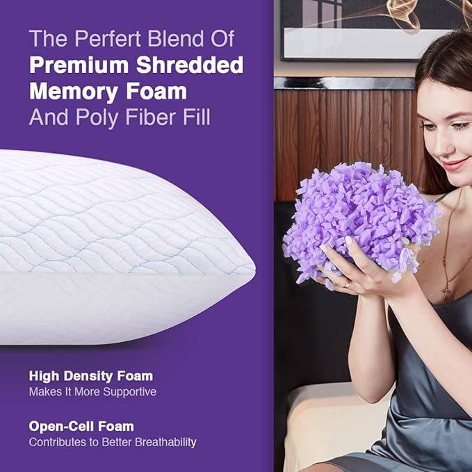 Cooling King Size Pillows, Pillow King Size Set of 2 Shredded Memory Foam, Cool Cold for Sleeping with Zipper, Adjustable Firmness to Hot, Side, Back and Stomach Sleepers, 2 Pack, 20x36