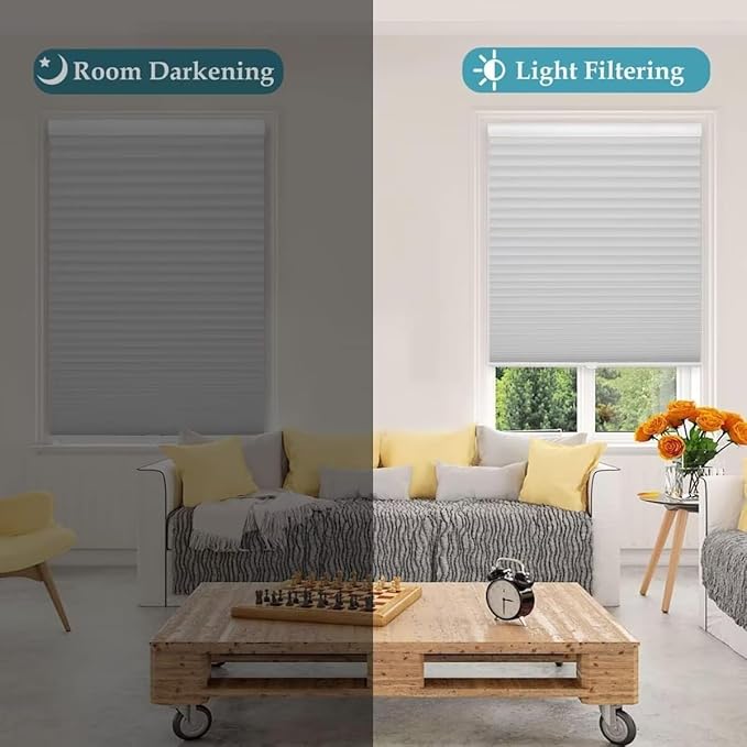 MYshade 1.5-Inch Cellular Cordless Light Filtering Shades,Thermal Insulating Noise Reducing Waterproof Blinds,Honeycomb Window Treatments for Indoor Light Control (Grey-54 W x 72" H)