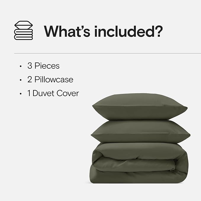 DOZ Duvet Cover Set, 100% Viscose derived from Bamboo, Organically Grown, Buttery Soft, Cooling Duvet Covers, High GSM, 1 Duvet Cover and 2 Pillowcases, 90"x90" (Olive, Full/Queen)