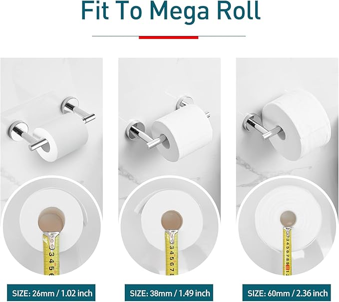 Chrome Toilet Paper Holder - Polished Metal Bathroom Flexible Pivot Tissue Roll Holder on Wall Mounted, Sturdy SUS 304 Stainless Steel Toilet TP Large Mega Roll Holder Modern Silver