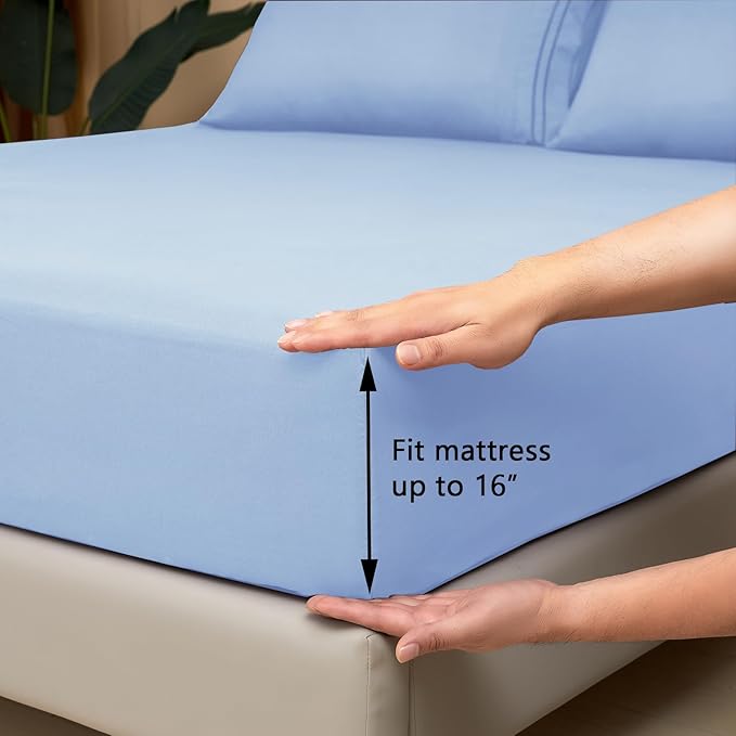 Mejoroom California King Size Sheet Set - Soft Microfiber Bed Sheets,Deep Pocket Fitted Sheet, Breathable, Wrinkle & Fade Resistant - 4 Piece (California King, Light Blue)