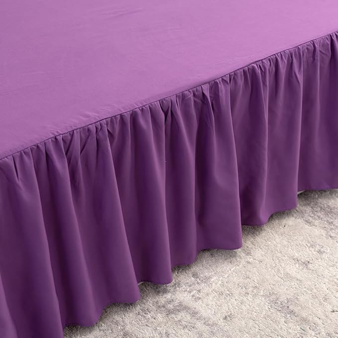 Bed Skirt King Size Ruffled Bed Skirt with Split Corners, 18 Inch Drop Dust Ruffle Bed Skirts with Platform, Grape