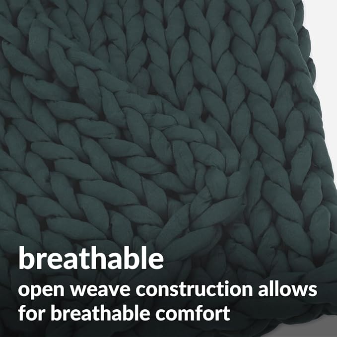 Nuzzie Chunky Knit Weighted Blanket - Breathable, Cooling, Hand Made Knit Throw Blanket for Sleep - Machine Washable, Stylish Decor Design (Forest Green, Queen | 22lbs | 60"x80")