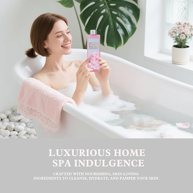 Cherry Blossom Christmas Gifts for Women Spa Basket, High Heel Bath Set with Shower Gel & Bath Bombs, Mother's Day Birthday, Anniversary Gifts for Mom, Sister, Bestie