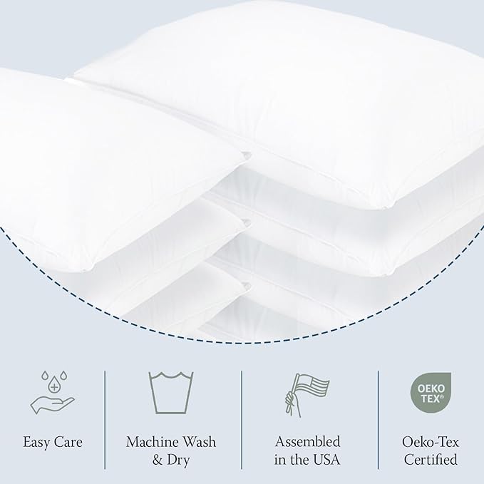 DOWNLITE 10-Pack Set of King Size Hypoallergenic Down Alternative Bed Pillows – Soft/Medium Density, for Stomach & Back Sleepers – Machine Washable & Dryable – Assembled in The USA