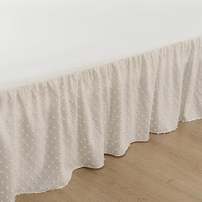 Tufted Dot Bed Skirt Full Size Ruffled Bed Skirt with Split Corners, 12 Inch Drop Dust Ruffle Bed Skirts with Platform, Ivory