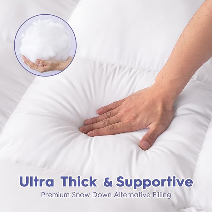 ABENE Twin Size Mattress Topper for Back Pain Relief, Extra Thick Mattress Pad Pillowtop, Soft Plush Mattress Cover Bed Topper with Deep Pocket, Overfilled Down Alternative Filling, White