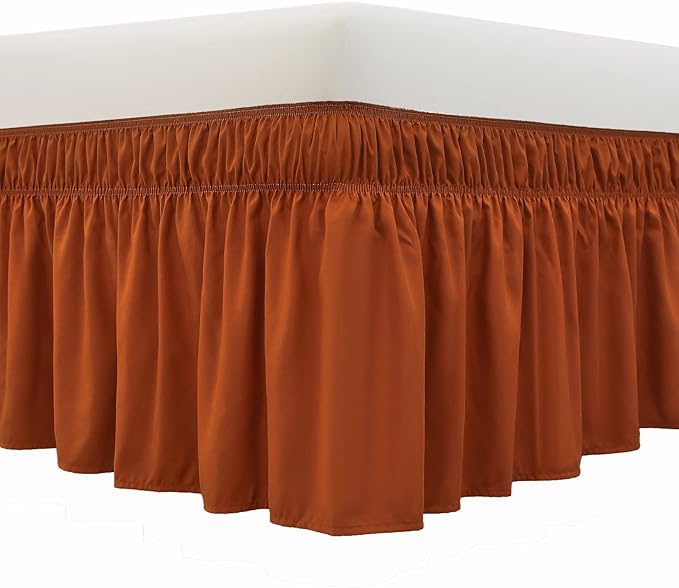 MEILA Wrap Around Bed Skirt Three Fabric Sides Elastic Dust Ruffled 18 Inch Tailored Drop,Easy to Install Fade Resistant-Caramel, Twin/Full