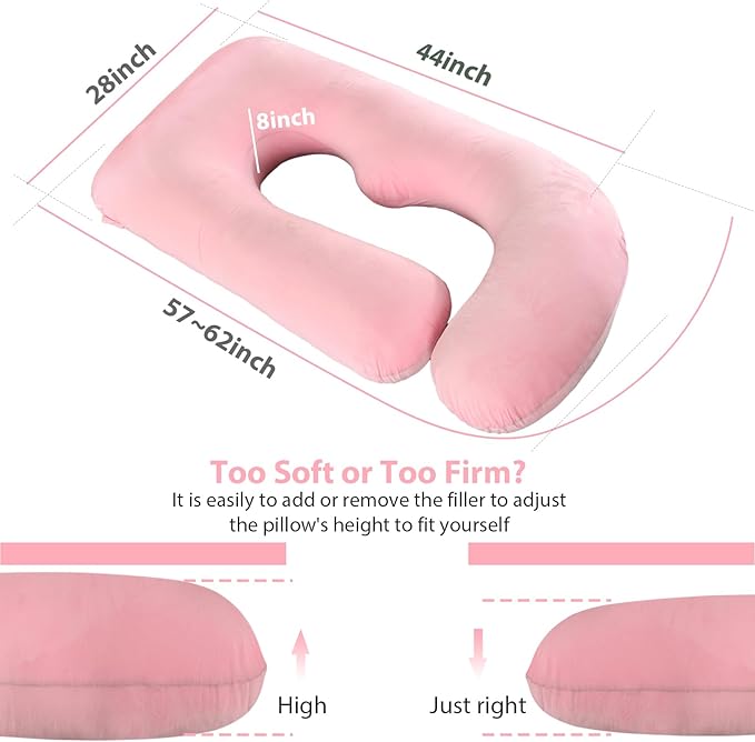 BATTOP Pregnancy Pillows for Sleeping- Ultra Soft Full Body Maternity Pillow, U-Shaped Pregnancy Pillow for Side Sleepers with Removable Cover, Supports Back, HIPS, Belly & Legs (Pale Pink)