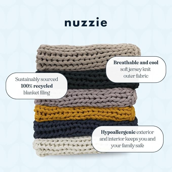 Nuzzie Chunky Knit Weighted Blanket - Breathable, Cooling, Hand Made Knit Throw Blanket for Sleep for Relaxation - Machine Washable, Stylish Design (Taupe, Throw | 12lbs | 44"x60")