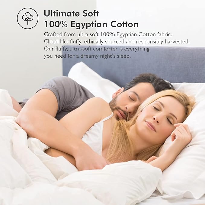 Luxurious Oversized Queen 98" x 98" Size Goose Down Fiber Waterfowl Feather Fiber Comforter Duvet, 100% Egyptian Cotton Cover, 56 oz. Fill Weight, Baffle Box Design, White Solid