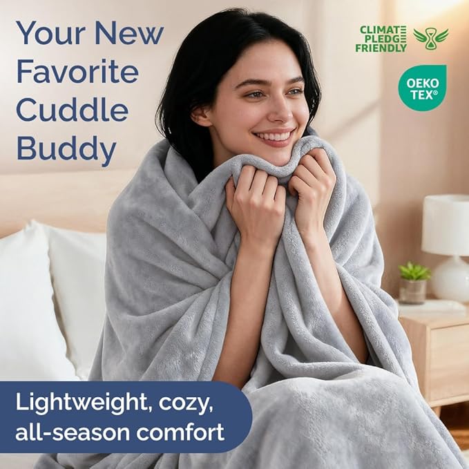 Ultra Soft Fleece Blanket King Size - Flannel Fleece Luxury King Blanket - Lightweight for Couch Bed Chair - Thick, Warm and Breathable - All Season Cozy Fuzzy, Anti-Static Microplush Bedding, Grey