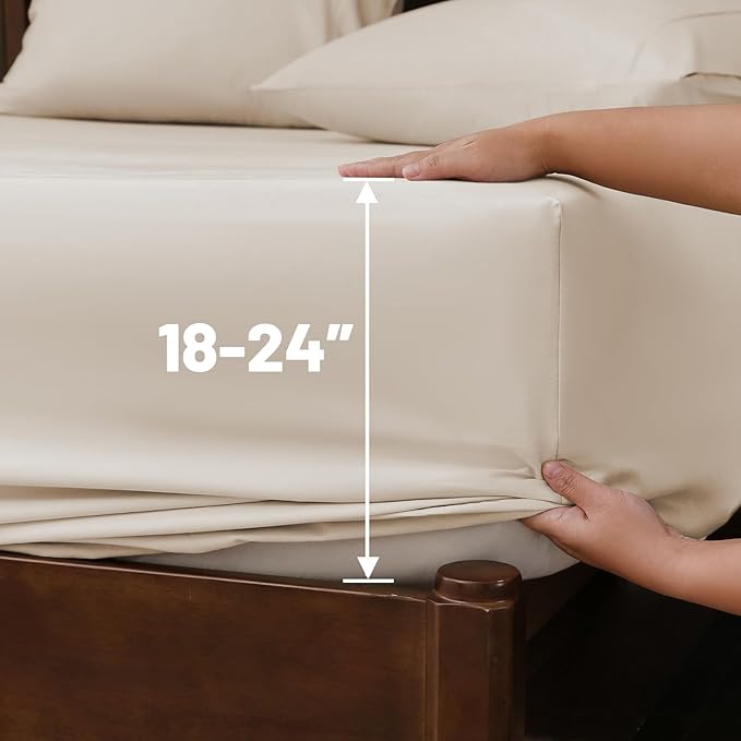 Extra Deep Pocket California King Sheets 18-24 Inch 1000 Thread Count 100% Egyptian Cotton Sateen Weave Soft Breathable 4 Pieces（California King,Linen）