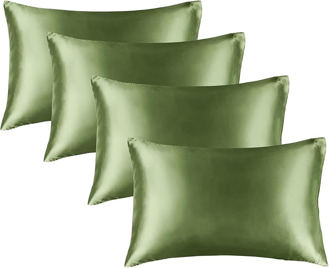BEDELITE Satin Pillowcase for Hair and Skin, Super Soft Similar to Silk Pillow Cases 4 Pack with Envelope Closure, Cooling Pillowcases for Women Men (20"x36" King Size, Cedar Green)