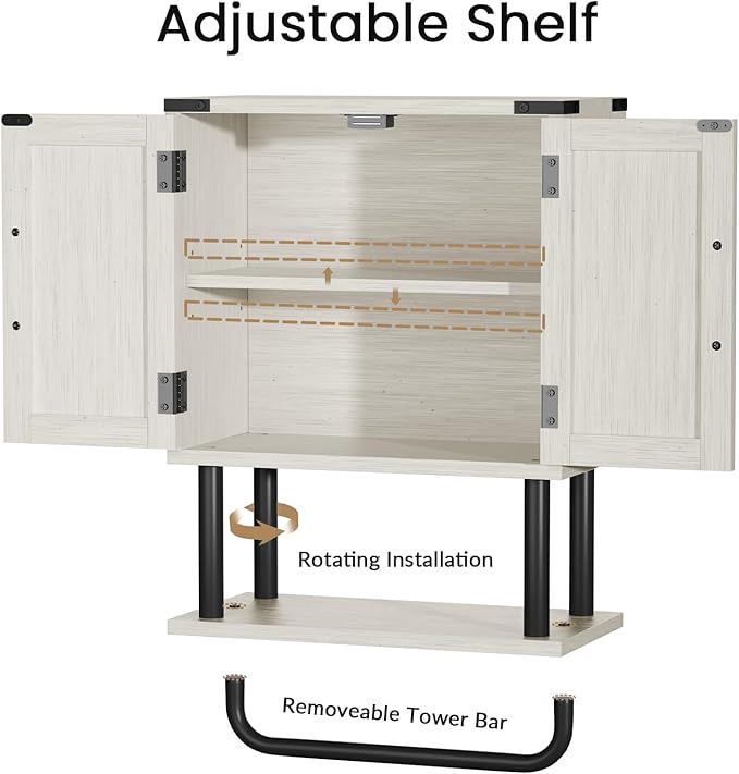 AmazerBath Bathroom Wood Wall Cabinets, Farmhouse Medicine Cabinets Organizer with Towel Bar, Hanging Small Storage Cabinet with Adjustable Shelf, 2 Doors Wall Organizer Cabinet for Small Spaces