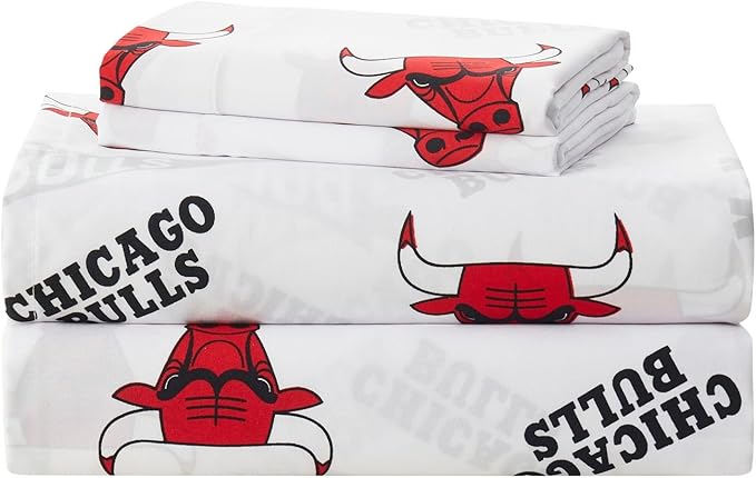 NORTHWEST Officially Licensed Chicago Bulls NBA Full Size Sheet Set – Soft Team Logo Bedding for Dorms, Bedrooms, Fan Caves & Game Day Style