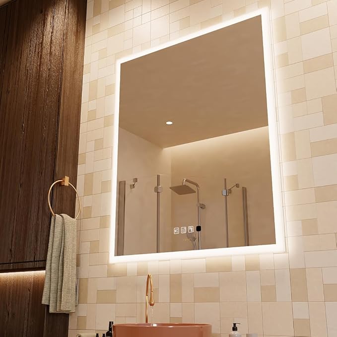 32 x 40 inch LED Bathroom Mirror with Bluetooth Speaker, Induction Switch Light Smart Vanity Mirror Wall Mounted, IP44 Waterproof Anti Fog Vertical & Horizontal