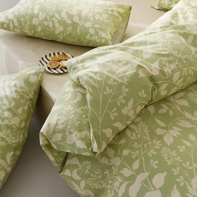 KAREVER Green Botanical Comforter Set Cal King Sage Floral Comforter Women Girls Matcha Green Floral Plant Bohemian Sage Green Blanket Rustic Leaf Blossom California King Bed Comforter
