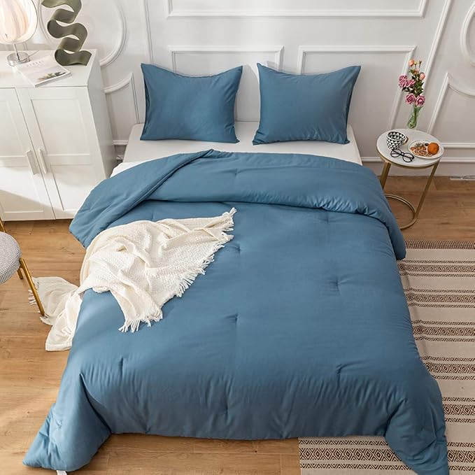 KAREVER Lake Blue Comforter Queen Blue Bedding Set 3 Pieces Light Blue Comforter Set 1 Blue Queen Comforter with 2 Pillowcases