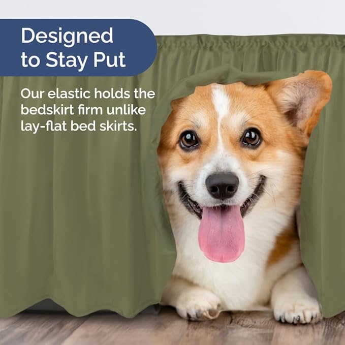 Wrap Around Dust Ruffle Bed Skirt - Sage Green - for Full Size Beds with 24 Inch Drop - Elastic Strap - Adjustable Pleated Bedskirt with Brushed Fabric and Wrinkle Free - for Women, Men, Kids & Teens