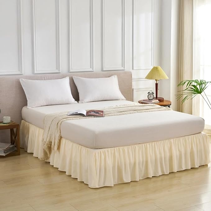 Bed Skirt Full Size Ruffled Bed Skirt with Split Corners, Full Bed Skirts 12 Inch Drop with Platform, 12'' Full, Beige