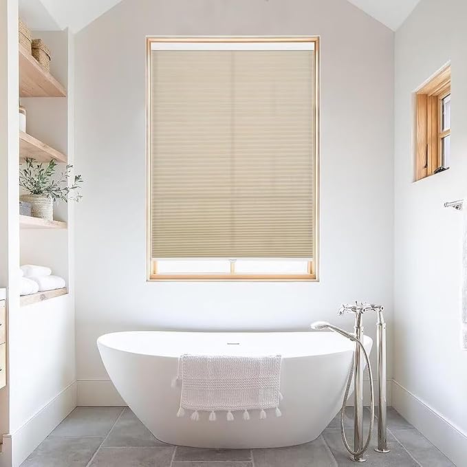 MYshade 1.5-Inch Cellular Cordless Light Filtering Shades,Thermal Insulating Noise Reducing Waterproof Blinds,Honeycomb Window Treatments for Indoor Light Control (Beige-44 W x 72" H)