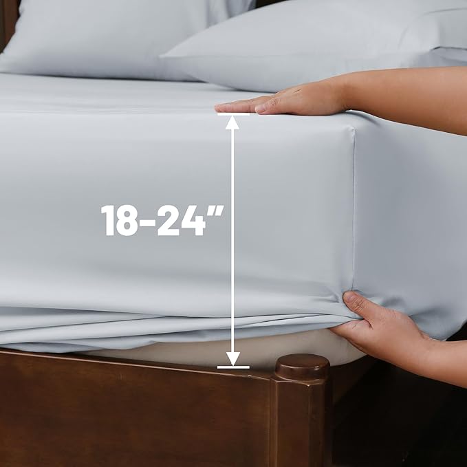 Extra Deep Pocket King Sheets 18-24 Inch 1000 Thread Count 100% Egyptian Cotton Sateen Weave Soft Breathable 4 Pieces（King，Light Blue）