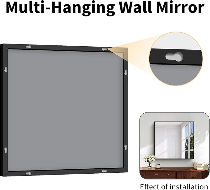 Koonmi Black Framed Bathroom Mirror - Shatterproof 30"x30" Tempered Glass, HD No Distortion, Horizontal/Vertical Mount, Modern Matte Aluminum Alloy Frame