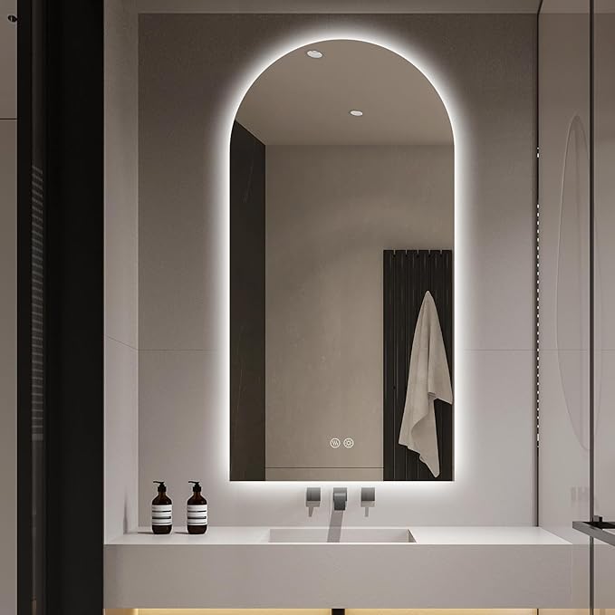 Arched LED Bathroom Mirror, 55"x28" Arch Framless Backlit Mirror with Lights Anti-Fog Dimmable Smart Frameless 3-Color Lighted Vanity Mirror Memory Waterproof, UL Listed, Vertical