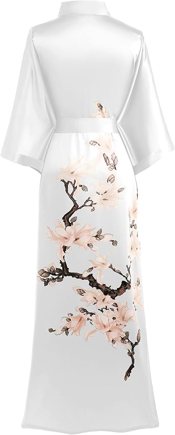 BABEYOND Kimono Robe Cover up with Box Long Floral Satin Sleepwear Silky Bathrobe Bachelorette Robe