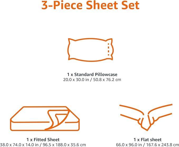 Amazon Basics Lightweight Super Soft Easy Care Wrinkle Free Microfiber 3 Piece Bed Sheet Set with 14-Inch Deep Pockets, Twin, Blue Damask, Printed, Kids, Men & Women Bedding
