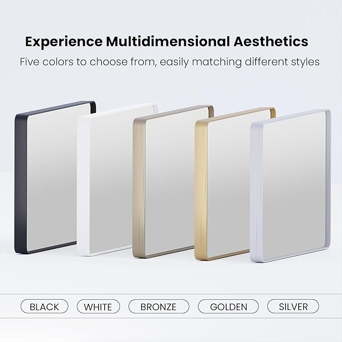 Black Bathroom Mirror 40X30 Inch, Black Metal Framed Mirror for Wall, Rounded Rectangle Matte Bathroom Vanity Mirror with Tempered Glass, Anti-Rust, Horizontal/Vertical