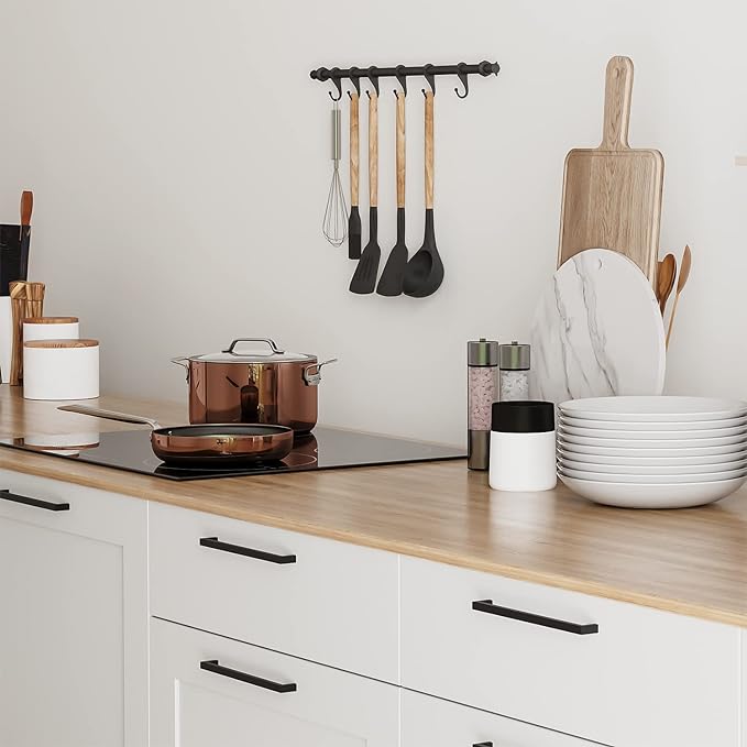 Ravinte 10 Pack Solid 6-1/4 Inch Center to Center Slim Square Bar Drawer Handles - Kitchen Cabinet Hardware in Matte Black - Drawer Pulls and Cabinet Handles