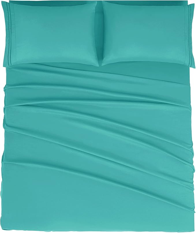Mejoroom Full Size Sheet Set - Extra Soft Luxury Brushed Microfiber Sheets with 16 Inch Deep Pocket - Soft, Breathable, Wrinkle, Fade & Stain Resistant- 4 Piece (Full, Teal)