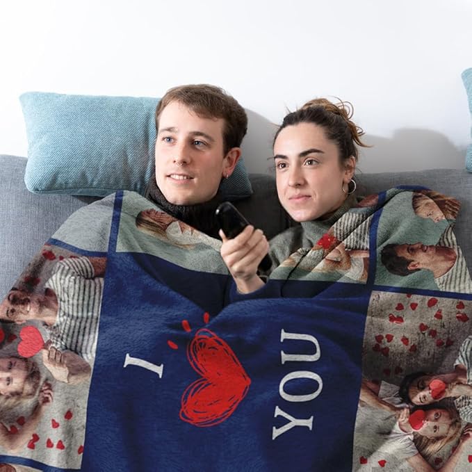 Ships Next Day, Custom Sherpa Fleece Blanket With Photos Text - Soft Warm Fuzzy Personalized Couples Gifts for Boyfriend Girlfriend - Customized Picture Gifts for Birthday Christmas