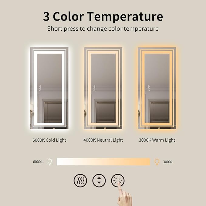 WTTY LED Bathroom Mirror 77''x36'' with Front and Backlight, Large Dimmable LED Vanity Wall Mirrors, Double LED Mirror for Bathroom with Anti-Fog, 3 Colors, Memory Function, Shatter-Proof, ETL Listed