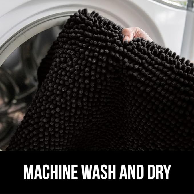 GORILLA GRIP Bath Rug Mat 30x20, Thick Soft Absorbent Chenille, Quick Dry Microfiber Mats, Rubber Backing Washable Shower Floor Rugs, Bathmat Runner, US Designed Bathroom Home Decor Accessories Black