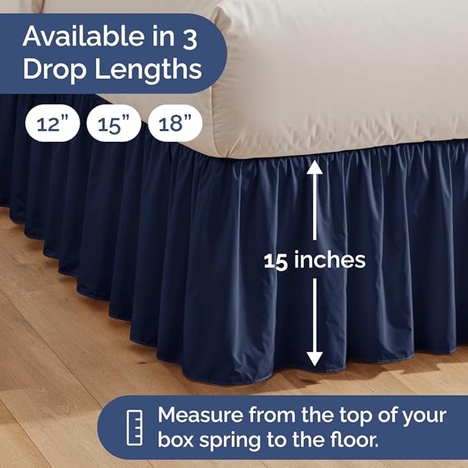 Bedskirt King Size Ruffle - 15 inch Drop Dust Ruffle Bed Skirt with Platform - Ultra-Soft, Easy Fit, Premium Hotel Quality - Wrinkle, Fade & Shrink Resistant - for Women, Men, Kids and Teens - Navy