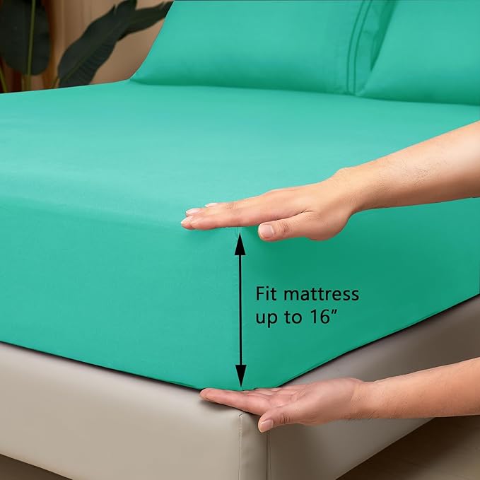 Mejoroom California King Size Sheet Set - Soft Microfiber Bed Sheets,Deep Pocket Fitted Sheet, Breathable, Wrinkle & Fade Resistant - 4 Piece (California King, Mint)