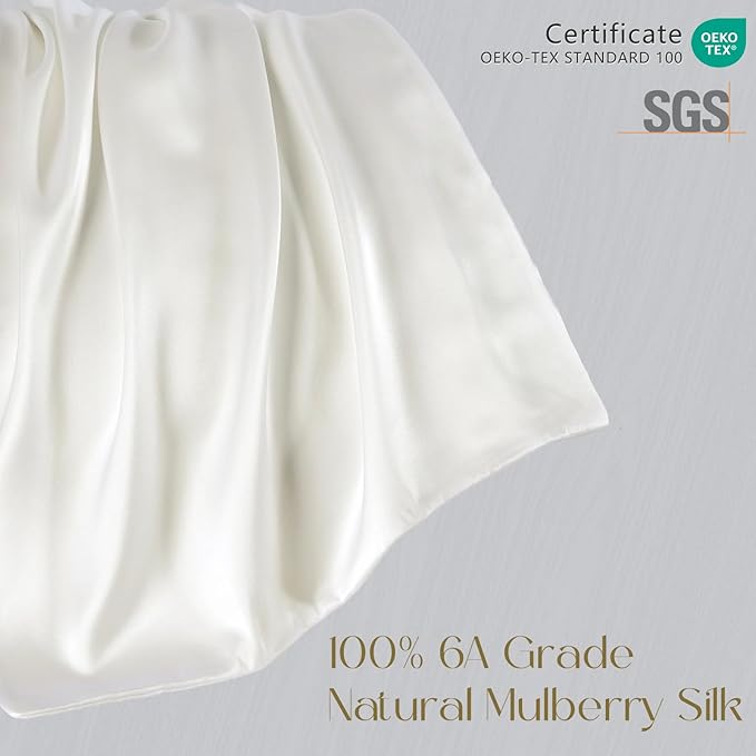 ZIMASILK 100% Pure Mulberry Silk Pillowcase for Hair and Skin Health,Both Sides 19 Momme Silk,1pc (Body 20"x54",Ivory)