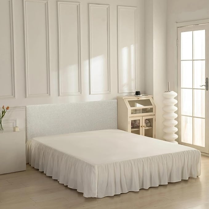 Bed Skirt Twin Size Ruffled Bed Skirt with Split Corners, Ivory Bed Skirts 18 Inch Drop, Bed Skirting with Platform, 18'' Twin