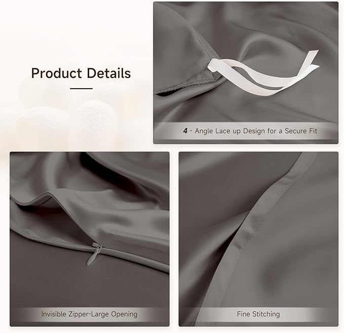 THXSILK 100% Pure Mulberry Silk Duvet Cover Set 3 Piece, 6A+ Grade Luxury Soft Bedding Silk Sheets for Hair and Skin, 1 Pcs Duvet/Quilt/Comforter Cover with 2 Zippered Pillowcases (Charcoal, King)