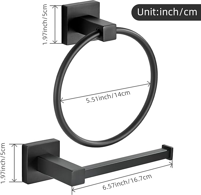 FORBATH Black Toilet Paper Holder Towel Ring, Black Bathroom Hardware, Hand Towel Holder Toilet Paper Roll Holder Set, Wall Mounted Stainless Steel Bathroom Accessories, 2 PCS