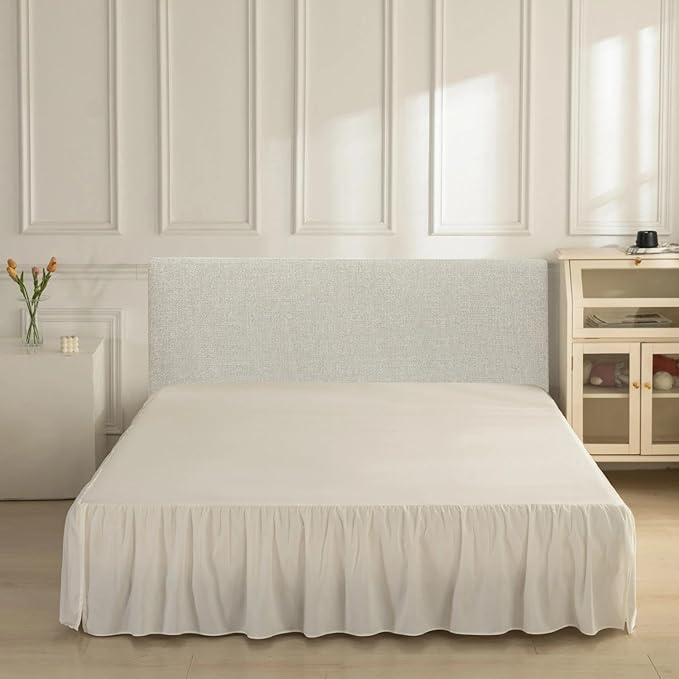 Bed Skirt Full Size Ruffled Bed Skirt with Split Corners, Ivory Full Bed Skirts 16 Inch Drop with Platform, 16'' Full